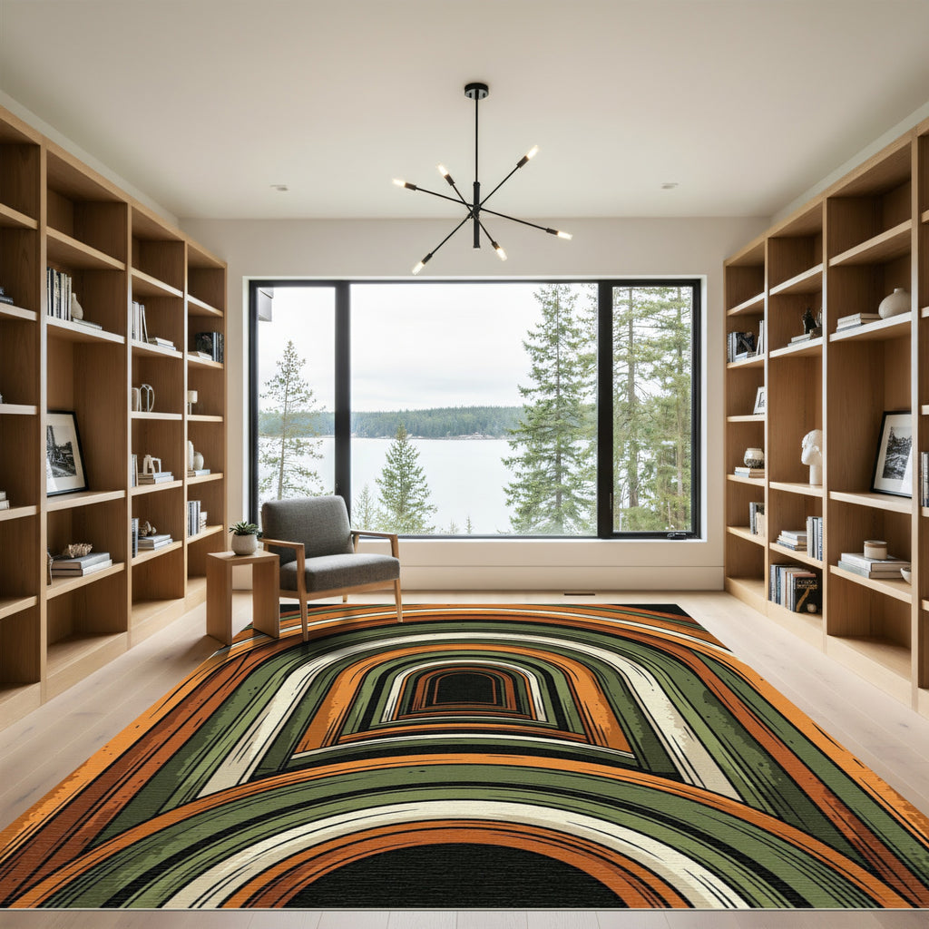 Earthy Retro Arc Tunnel Art Rug