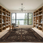 Dark Brown Ornamental Arabesque Scroll Rug