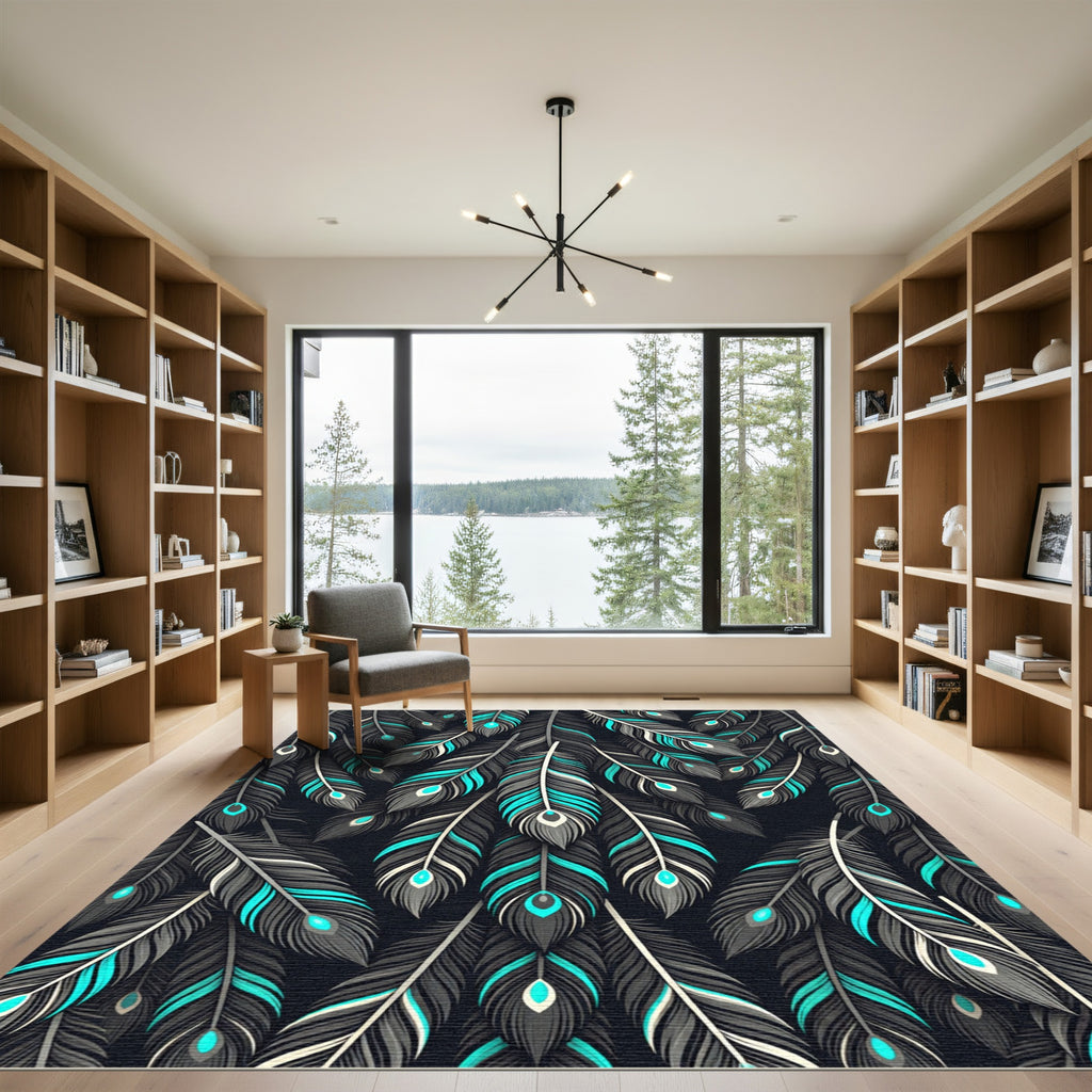 Dark Teal Feather Cascade Rug