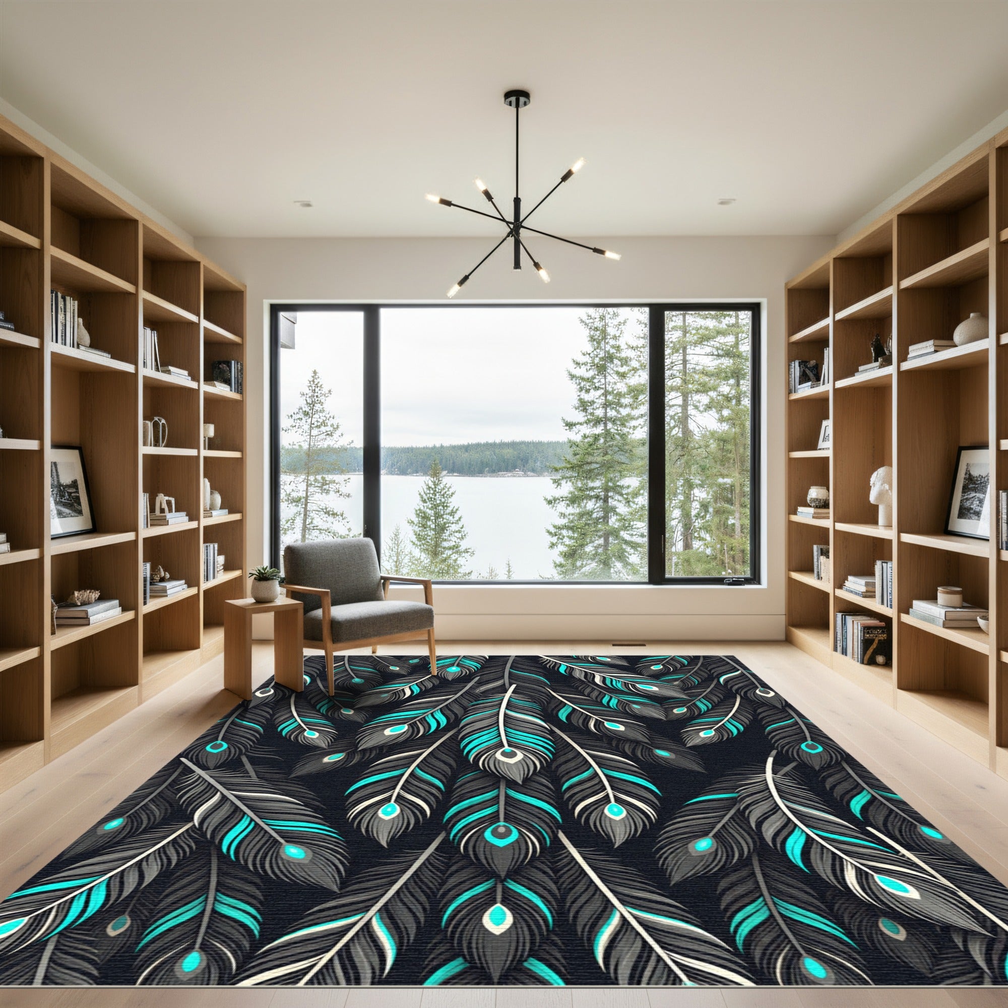 Dark Teal Feather Cascade Rug