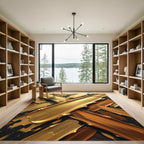Lustrous Golden Abstract Metallic Brushstroke Rug