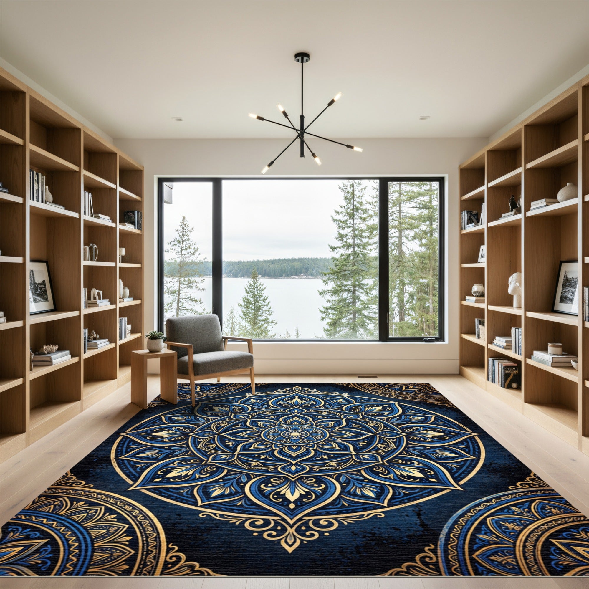 Navy Golden Medallion Mandala Rug