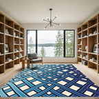 Modern Interwoven Blue Gradient Grid Rug