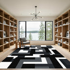 Modern Gray Black Abstract Geometric Rug