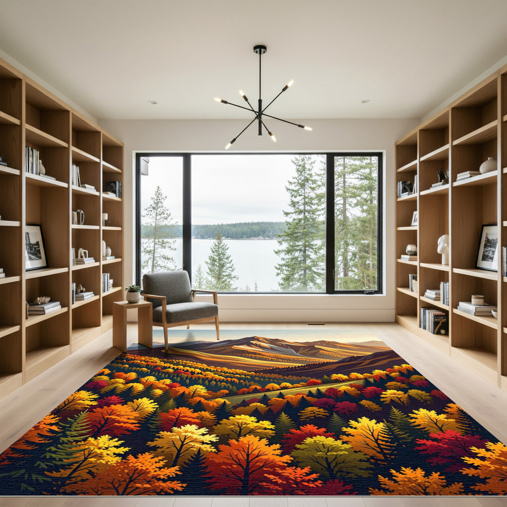 Earthy Autumn Mountain Overlook Landscape Rug