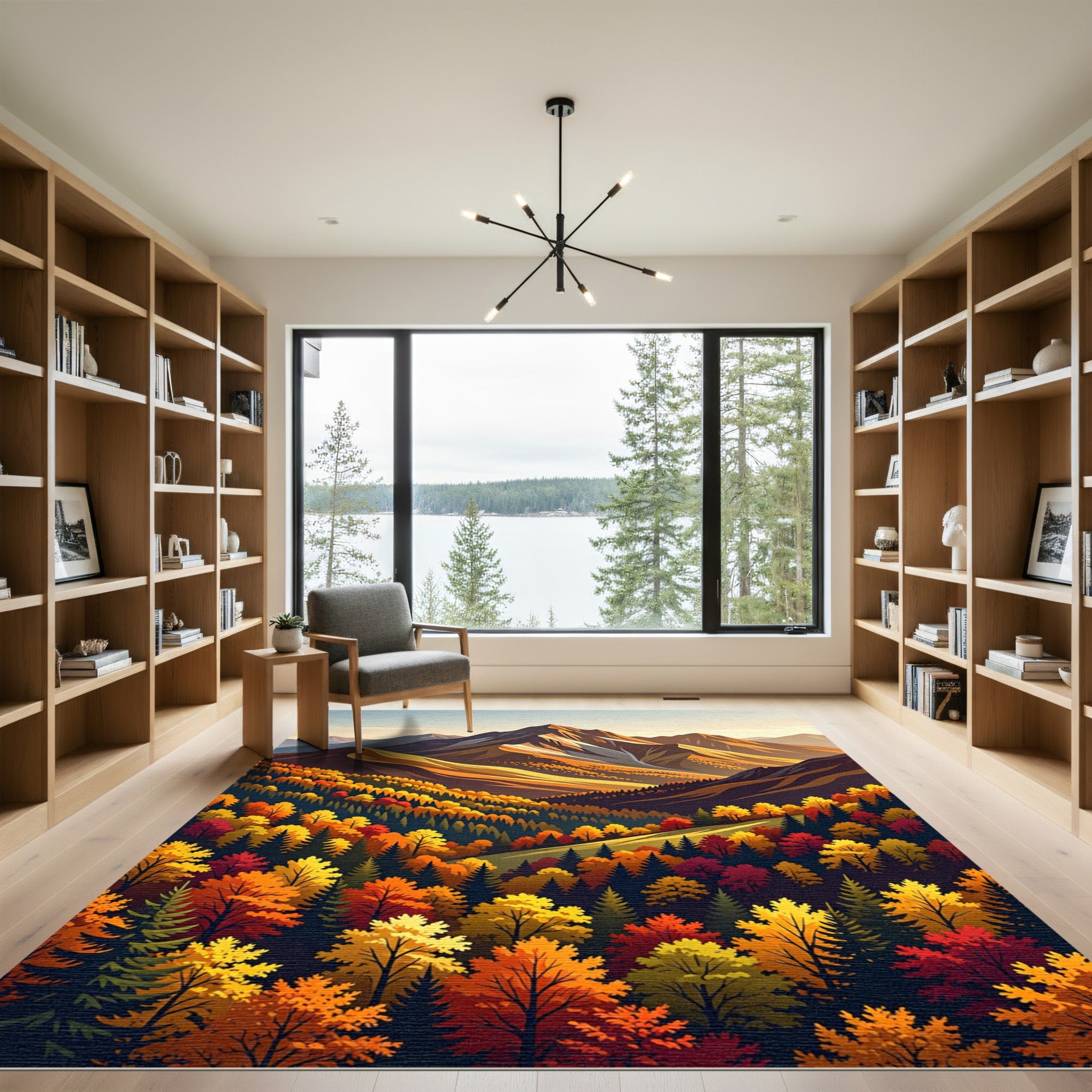 Earthy Autumn Mountain Overlook Landscape Rug