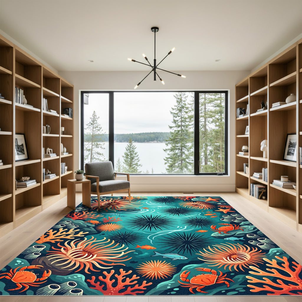 Vibrant Aquatic Coral Reef Sea Life Rug