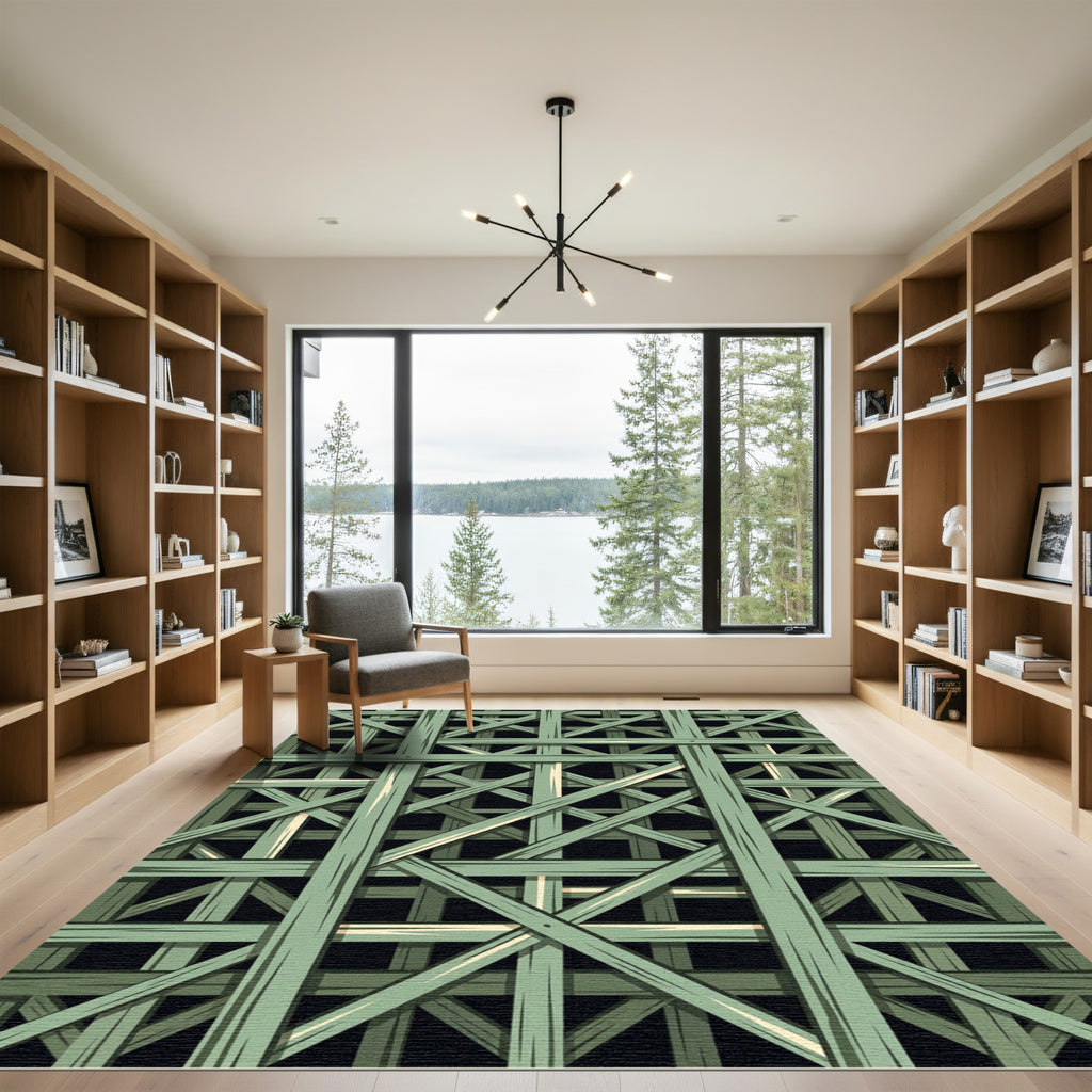 Sage Green Interlocking Wood Lattice Rug