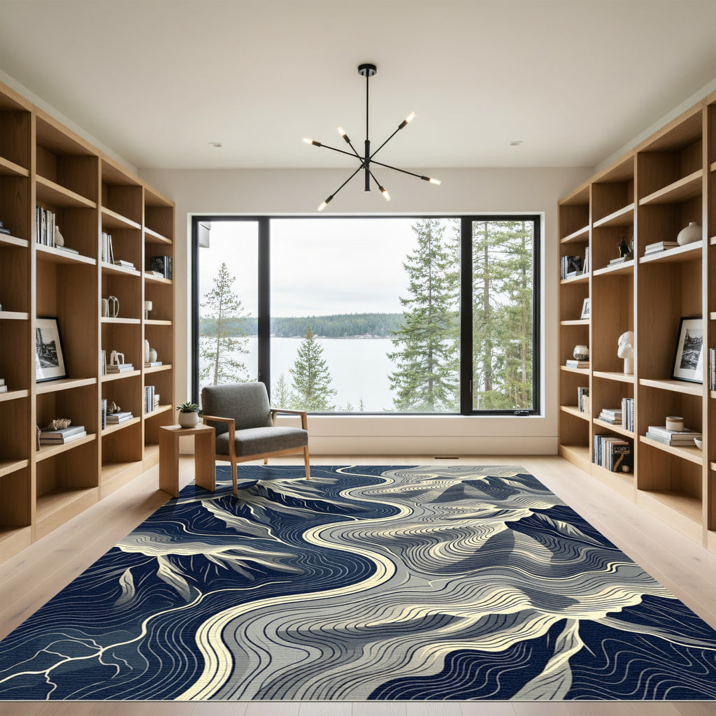 Abstract Midnight Mountain Topographic Contour Rug