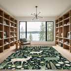 Whimsical Deer and Lupine Meadow Rug