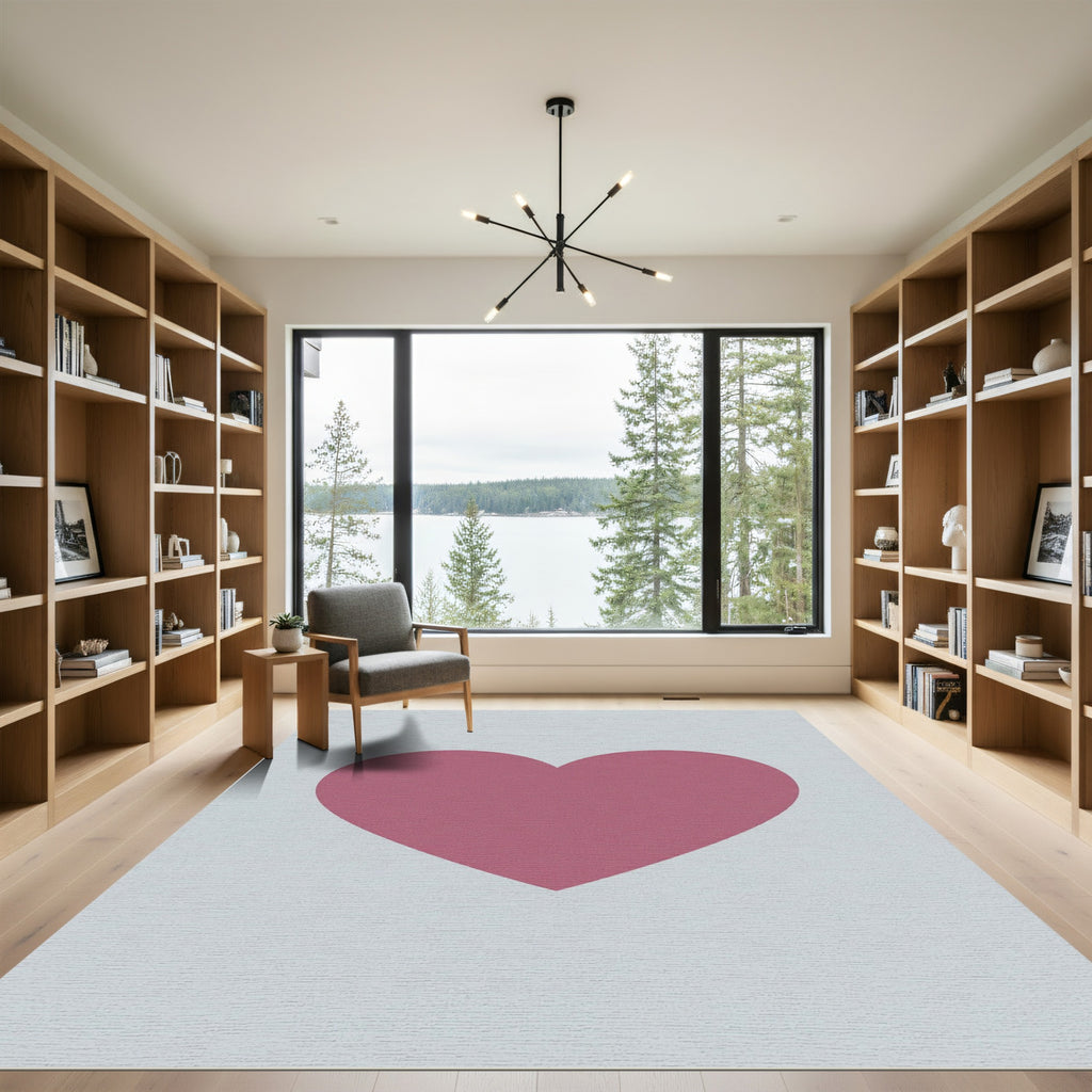 Rose Pink Heart Contemporary Graphic Rug