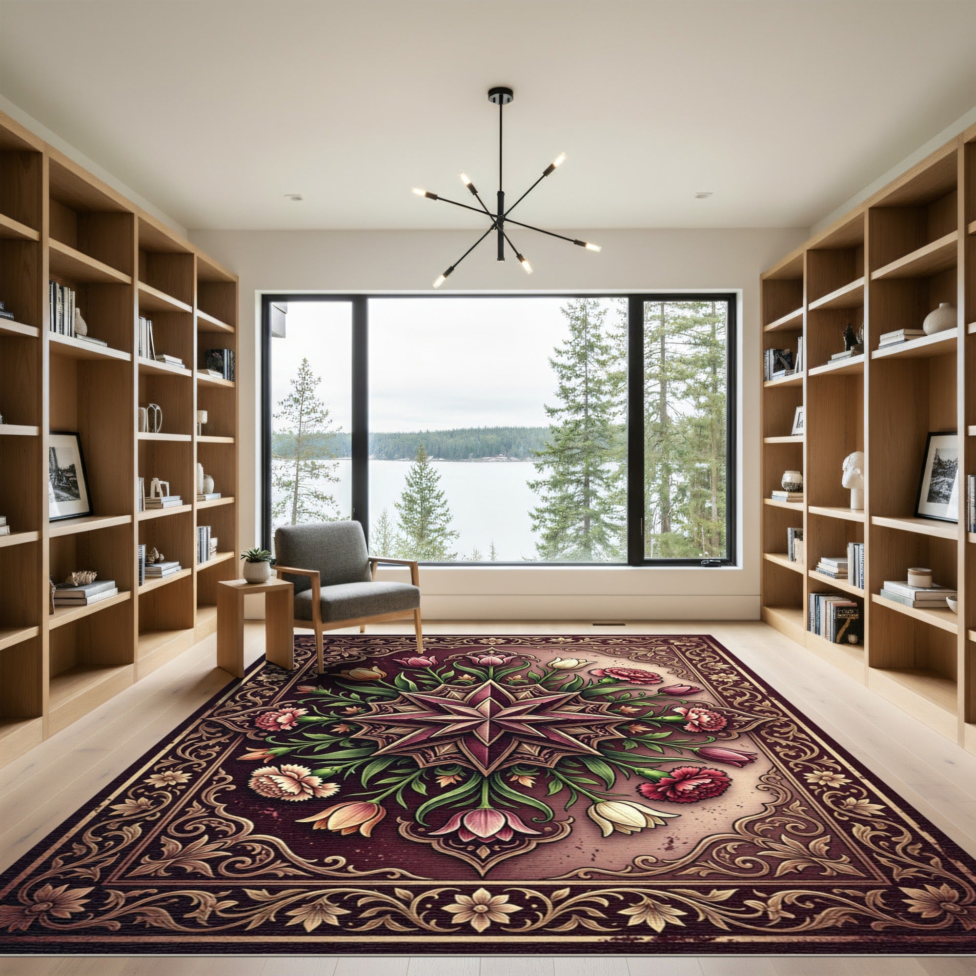 Elegant Plum Star Floral Medallion Rug