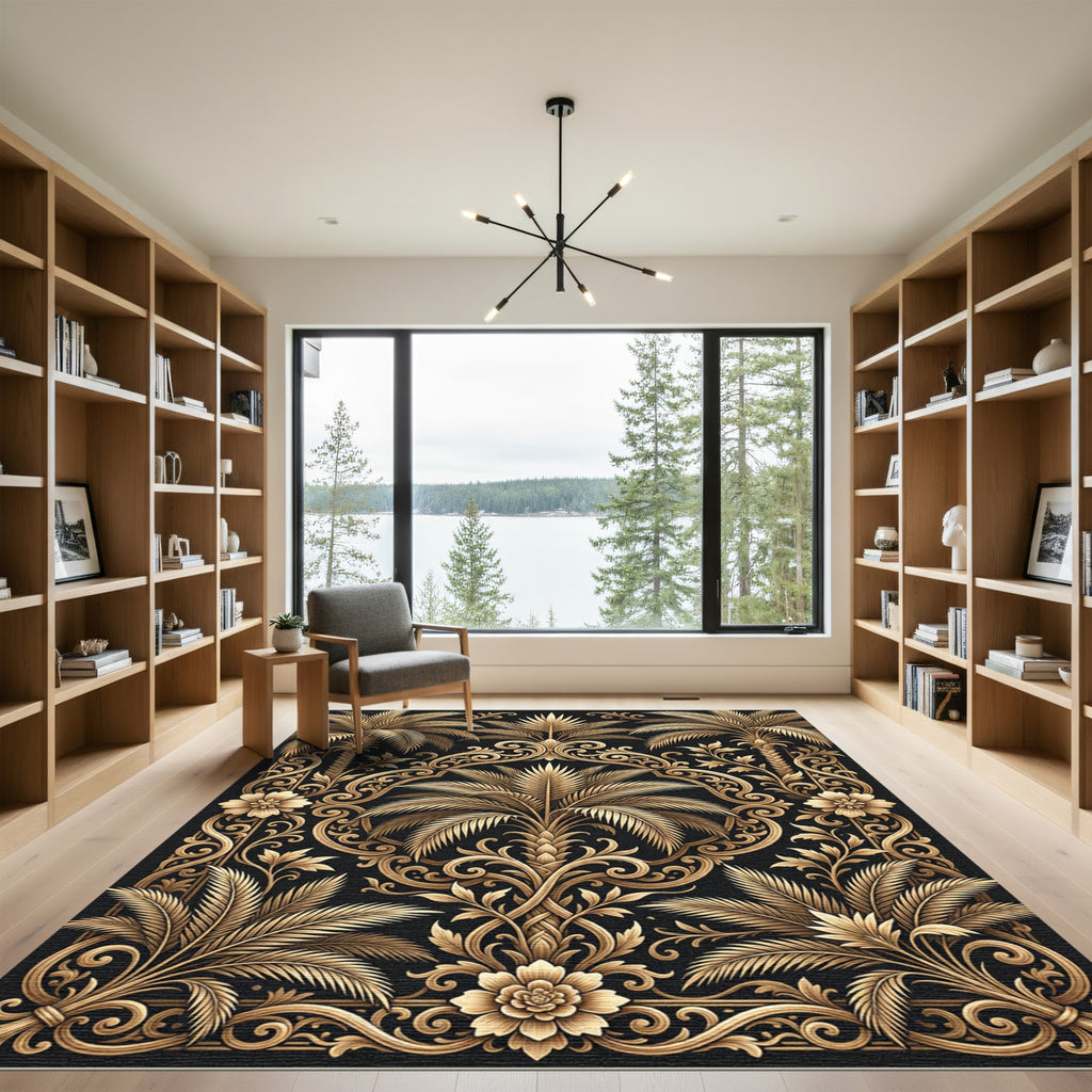 Gilded Tropical Palm Flourish Rug