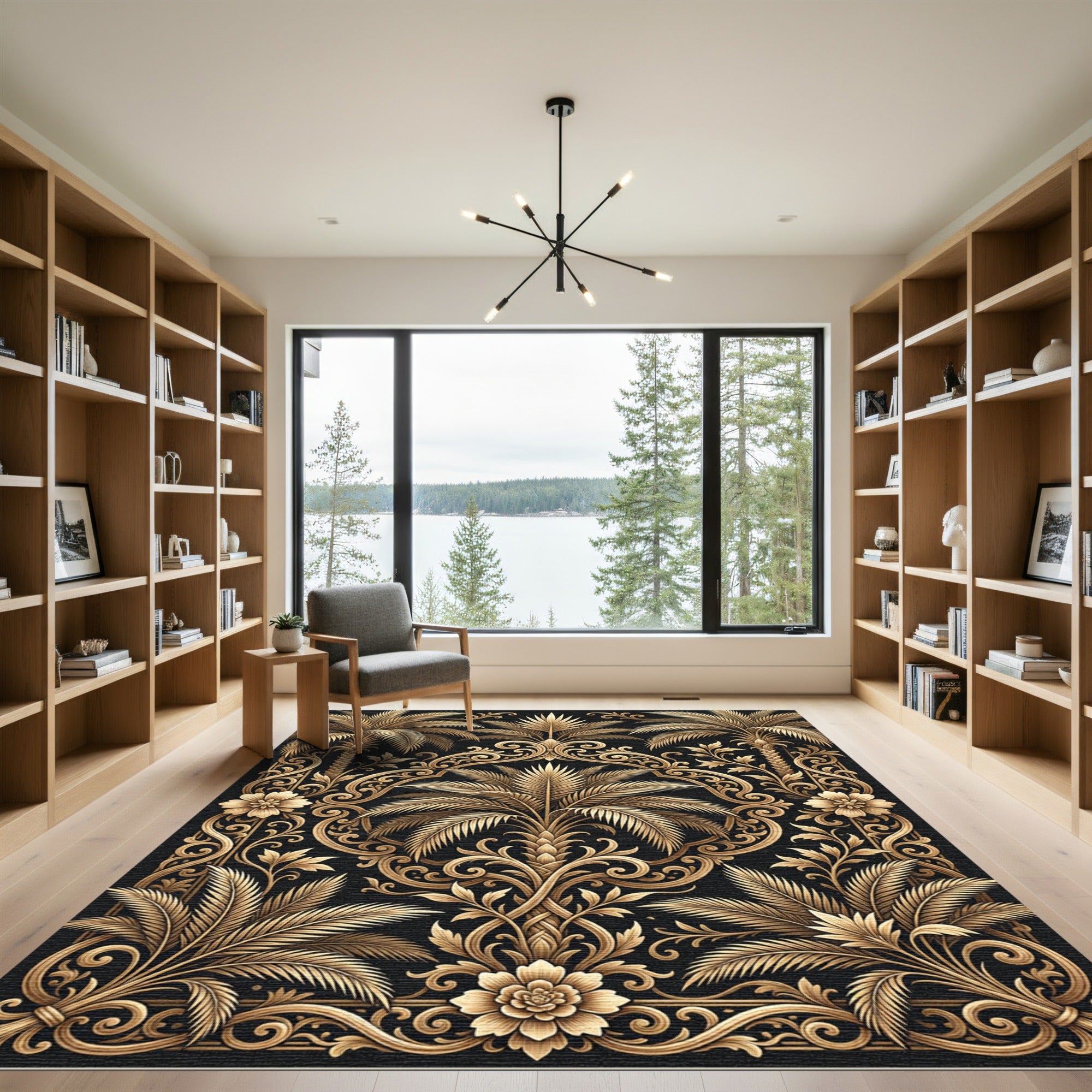 Gilded Tropical Palm Flourish Rug