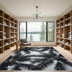 Dark Palm Frond Overlapping Canopy Rug