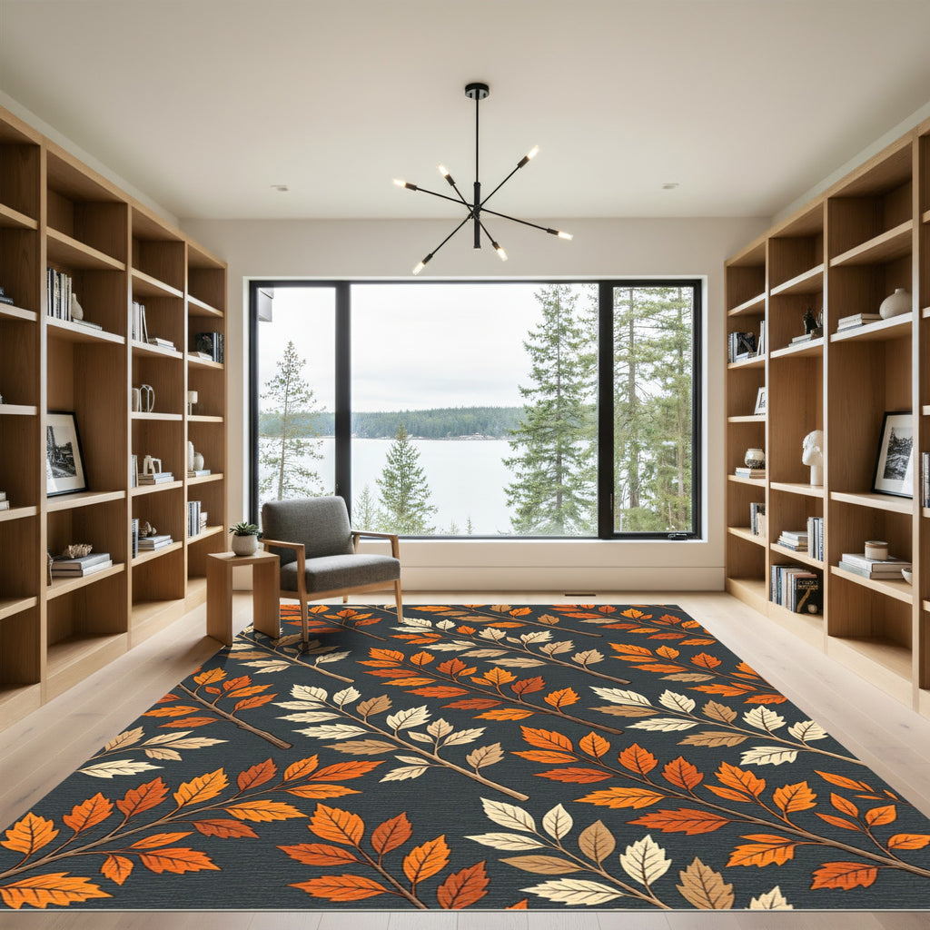 Autumnal Orange Foliage Branch Botanical Rug