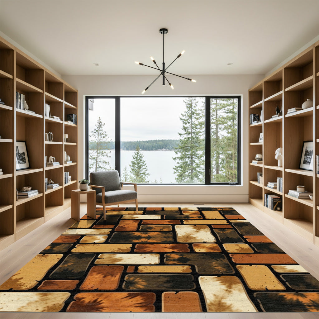 Earth Tone Abstract Block Brick Rug
