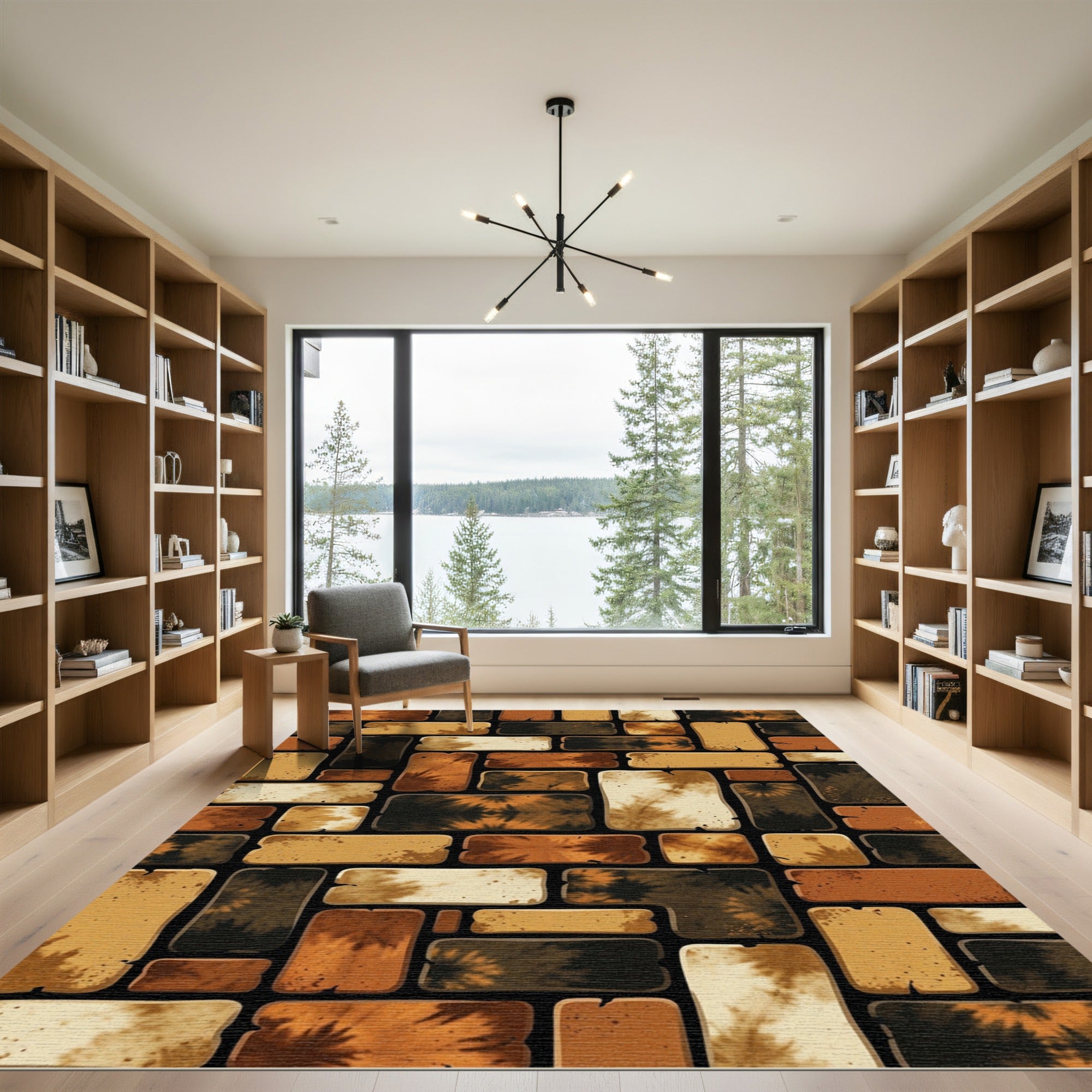 Earth Tone Abstract Block Brick Rug