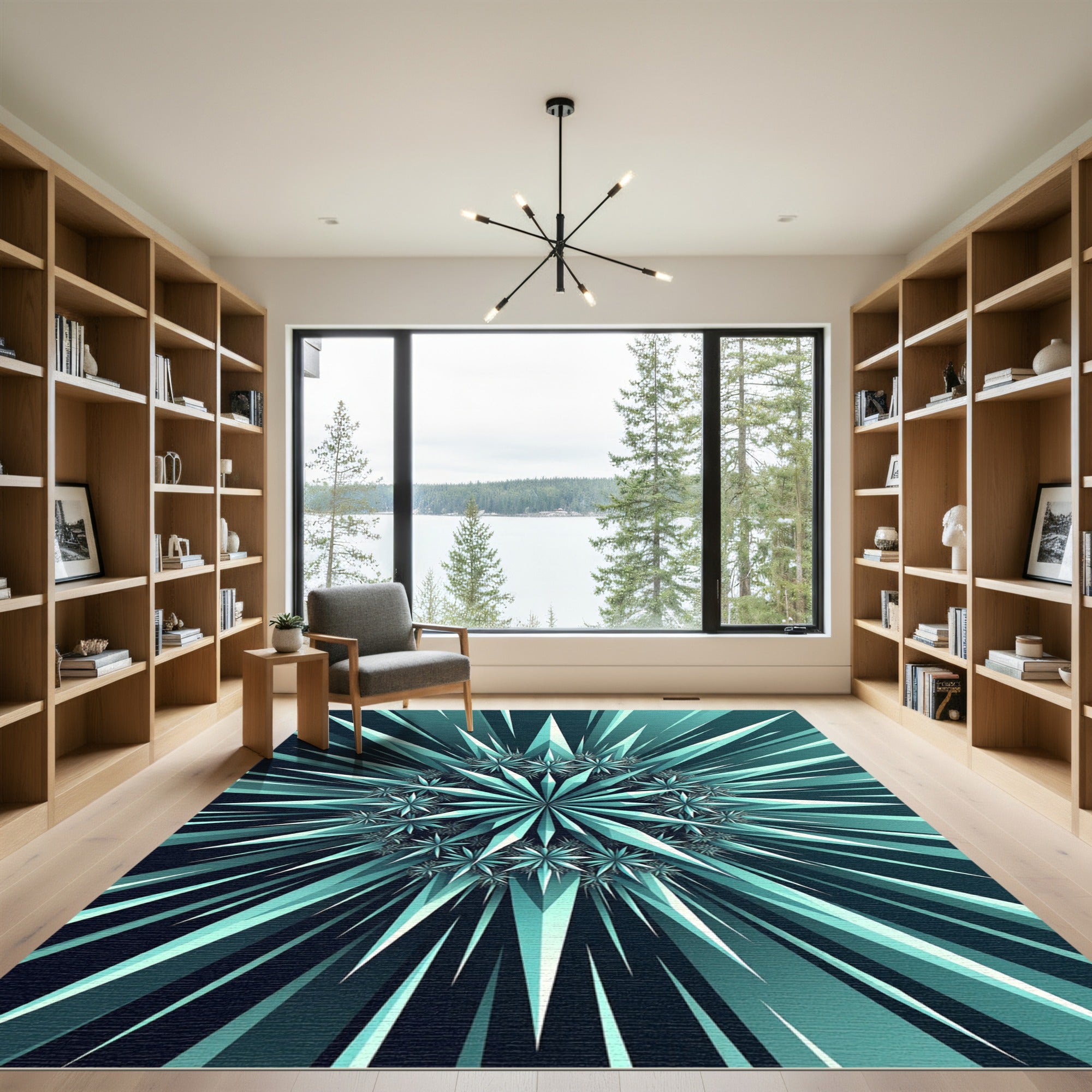 Teal Geometric Starburst Radial Art Rug