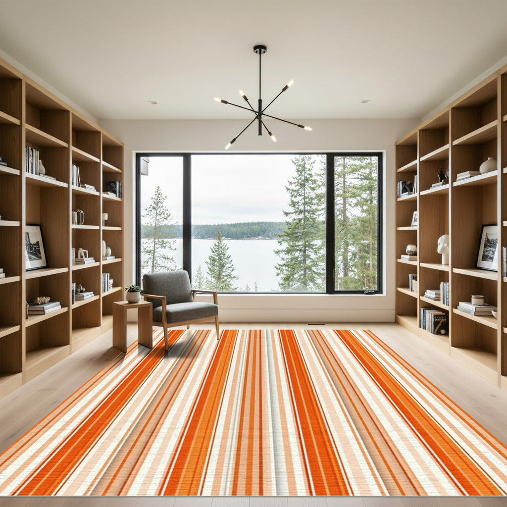 Warm Orange And Cream Striped Rug