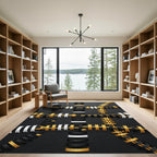 Modern Black Gold White Woven Grid Rug