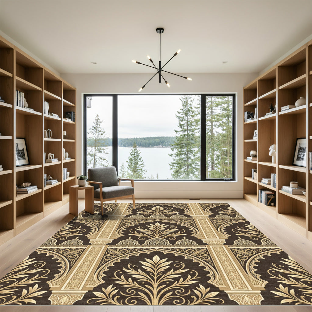 Ornate Golden Gilded Archway Filigree Rug