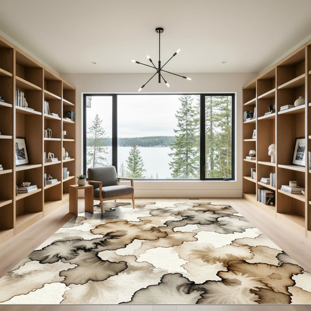 Earthy Brown Watercolor Cloud Shapes Rug