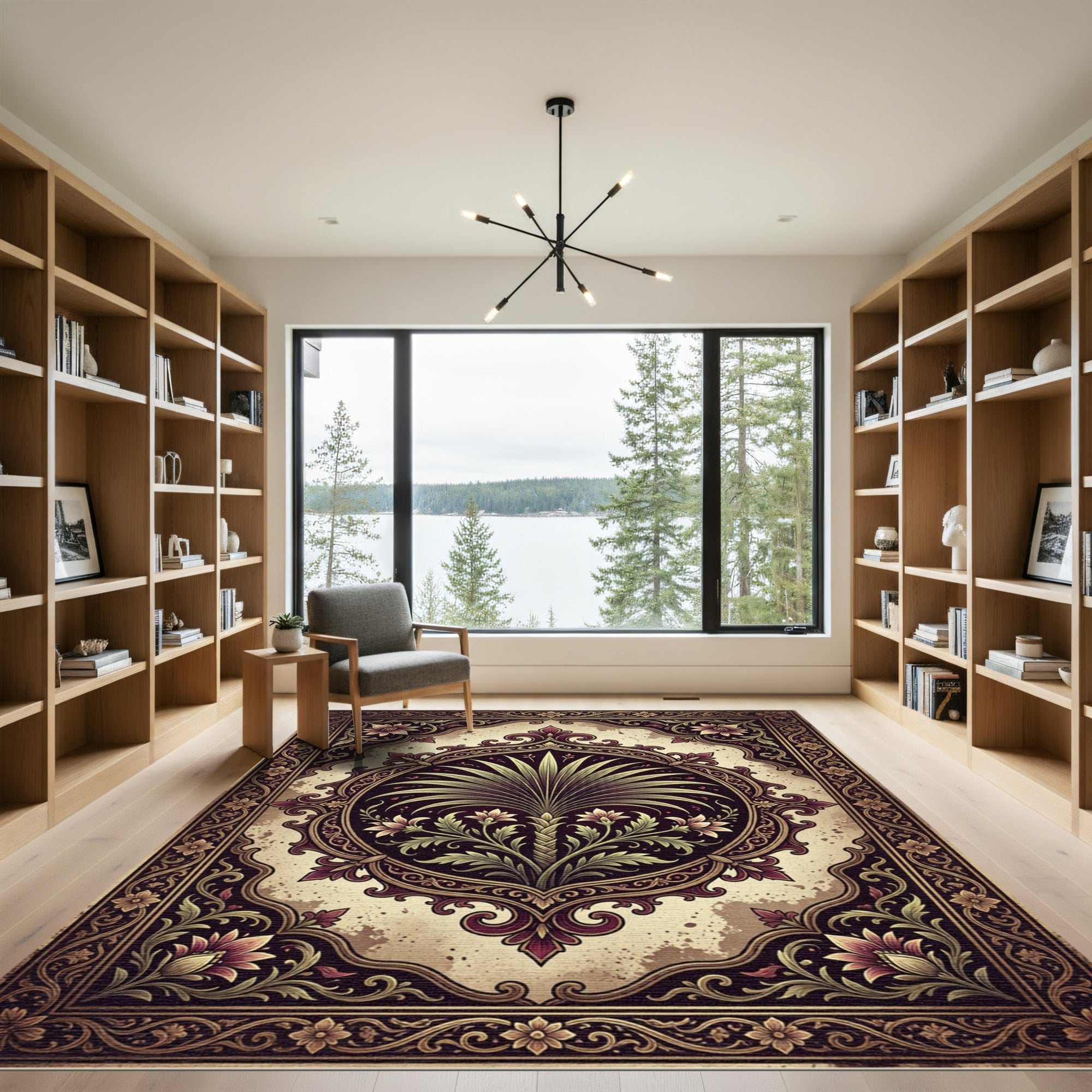 Ornate Floral Palm Medallion Deep Umber Rug