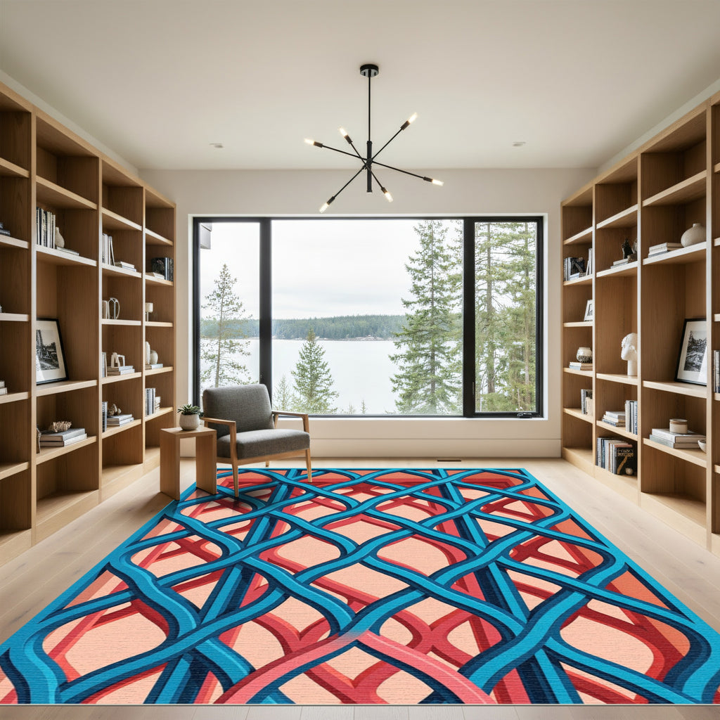 Geometric Azure Woven Lattice Backdrop Rug