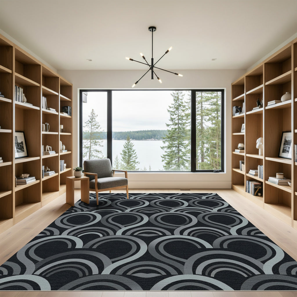 Sophisticated Gray Geometric Teardrop Arch Rug