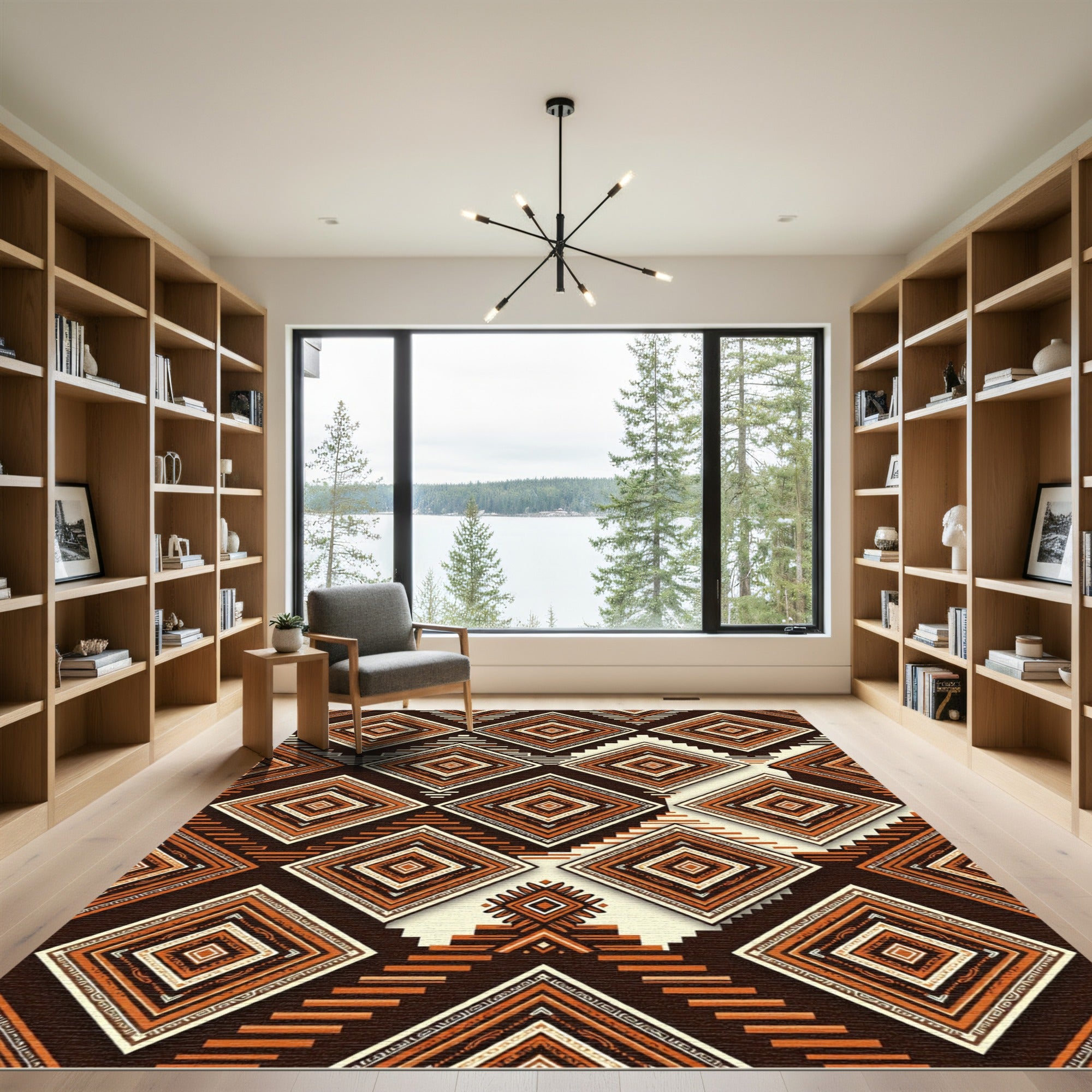 Earthy Geometric Amber Terracotta Diamond Maze Rug