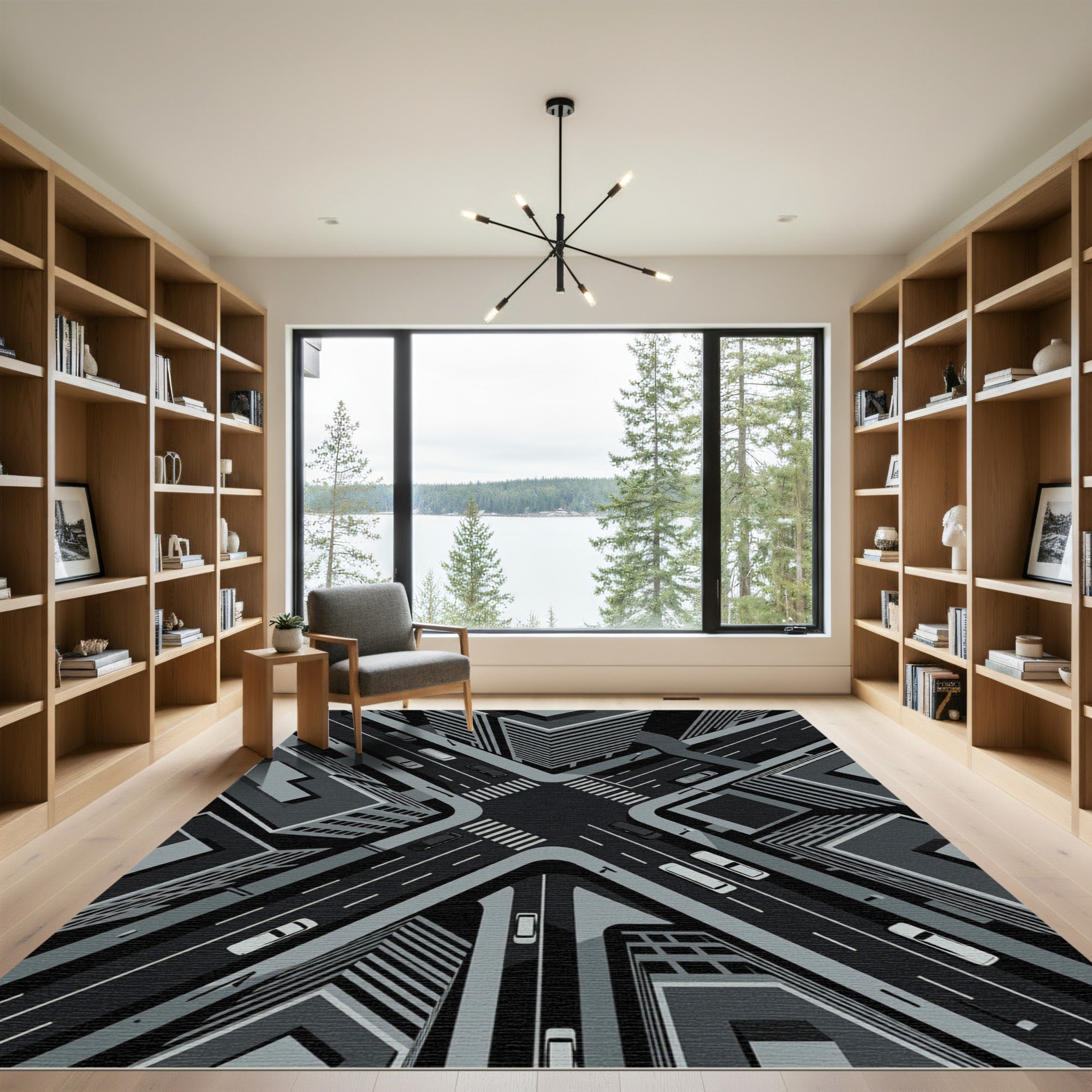 Monochromatic Urban Street Crossroad Rug
