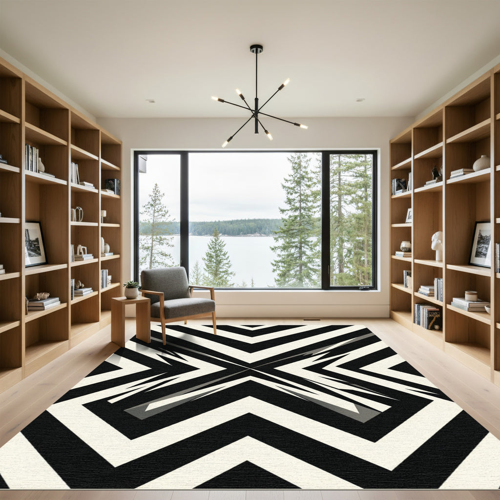 Bold Black White Jagged Angle Rug