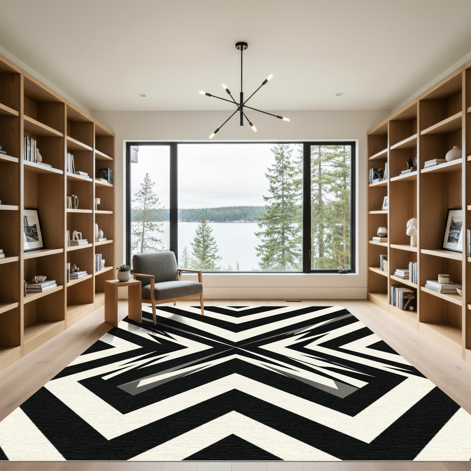 Bold Black White Jagged Angle Rug
