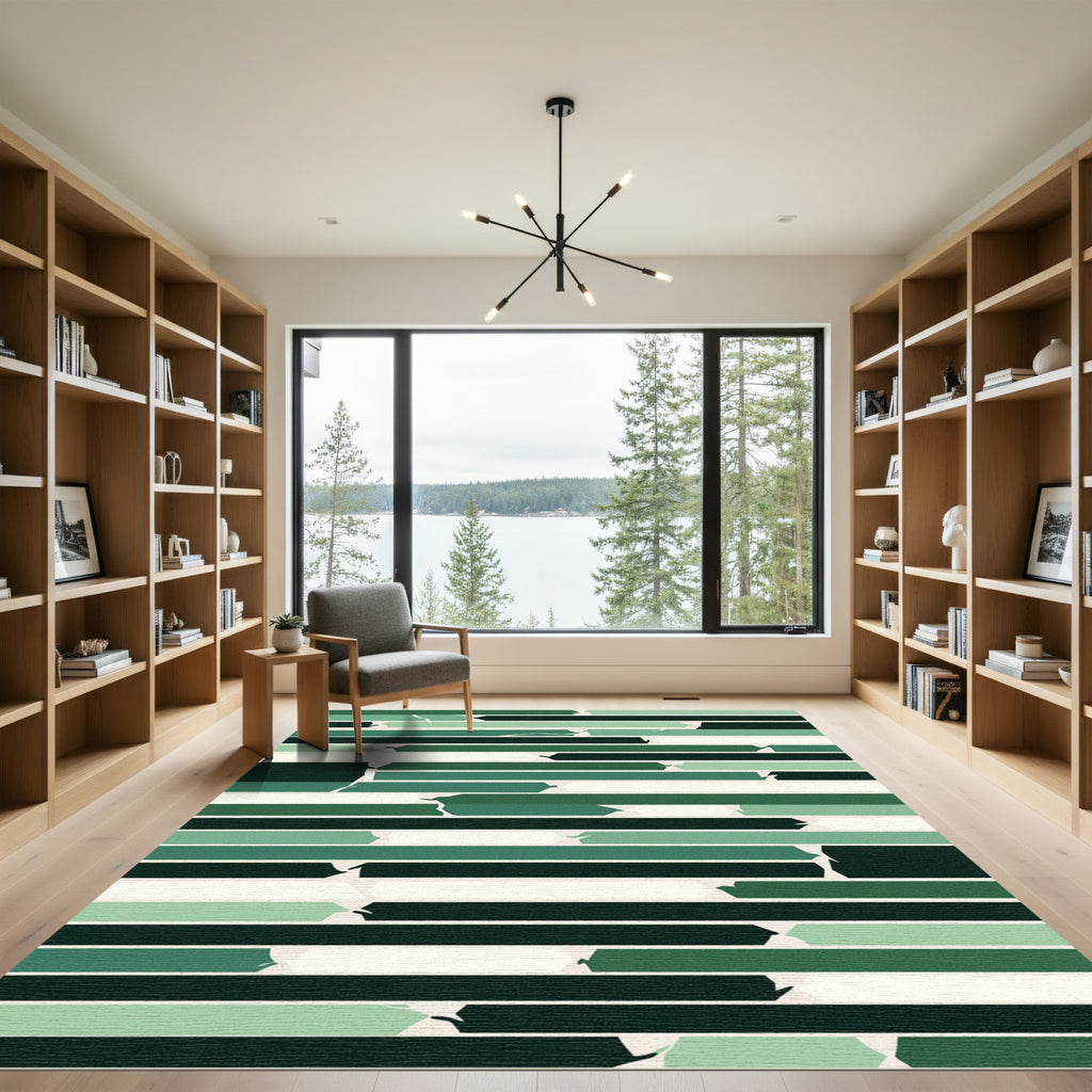 Abstract Green Broken Stripe Rug