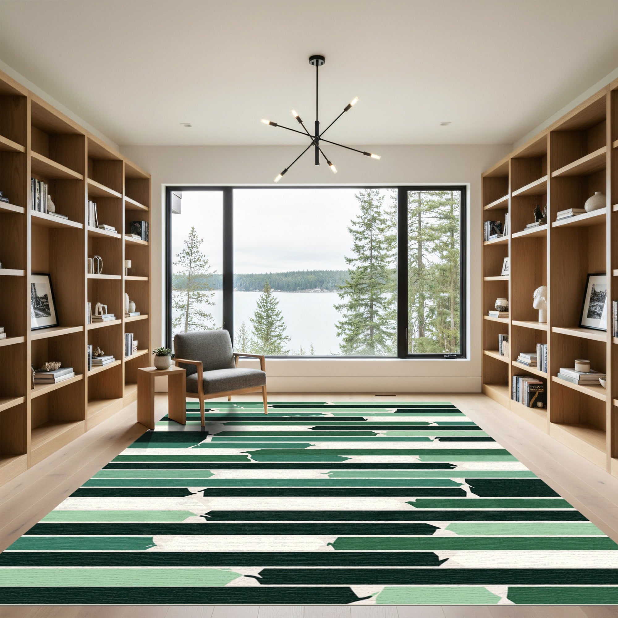 Abstract Green Broken Stripe Rug