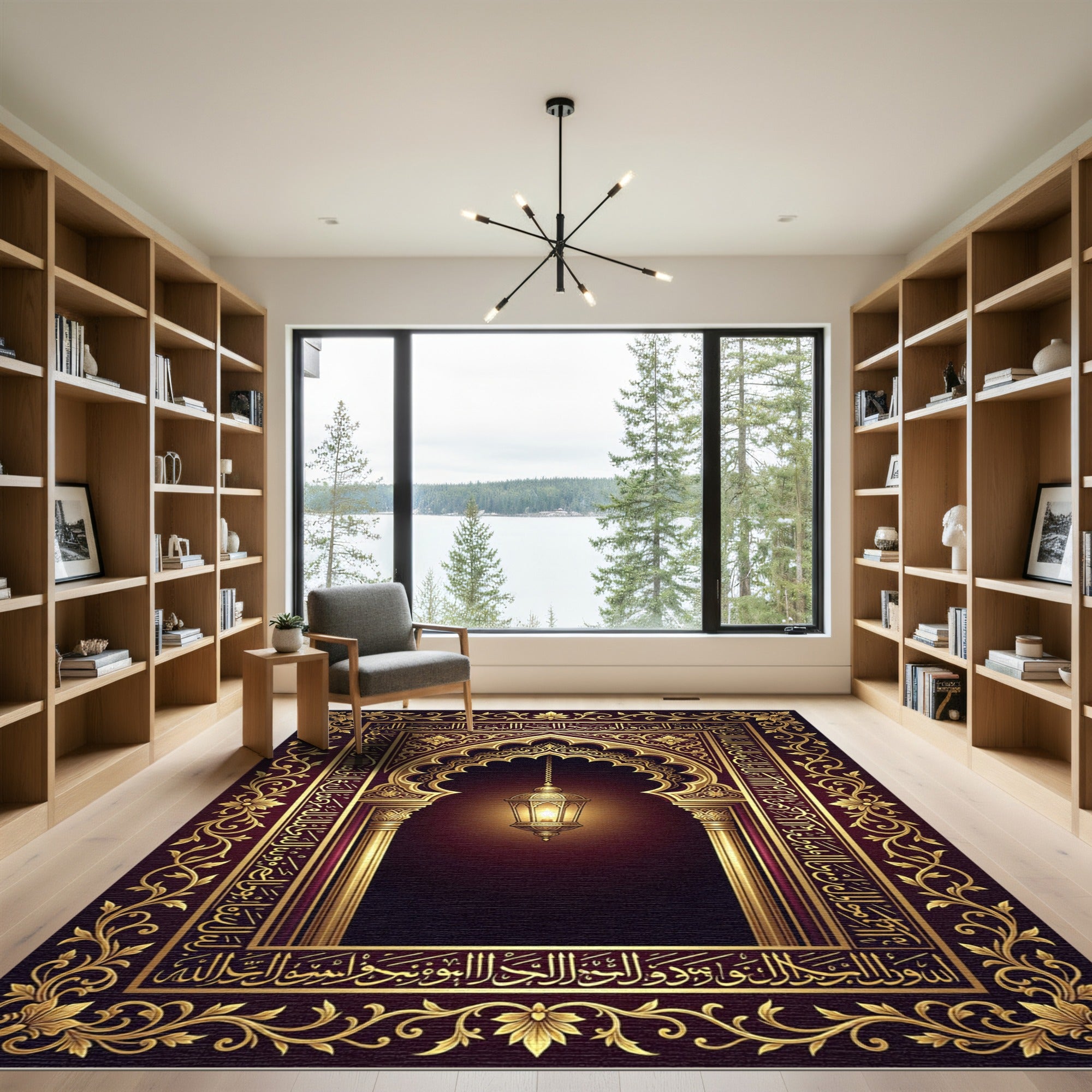 Golden Arch Arabian Lantern Bordered Rug