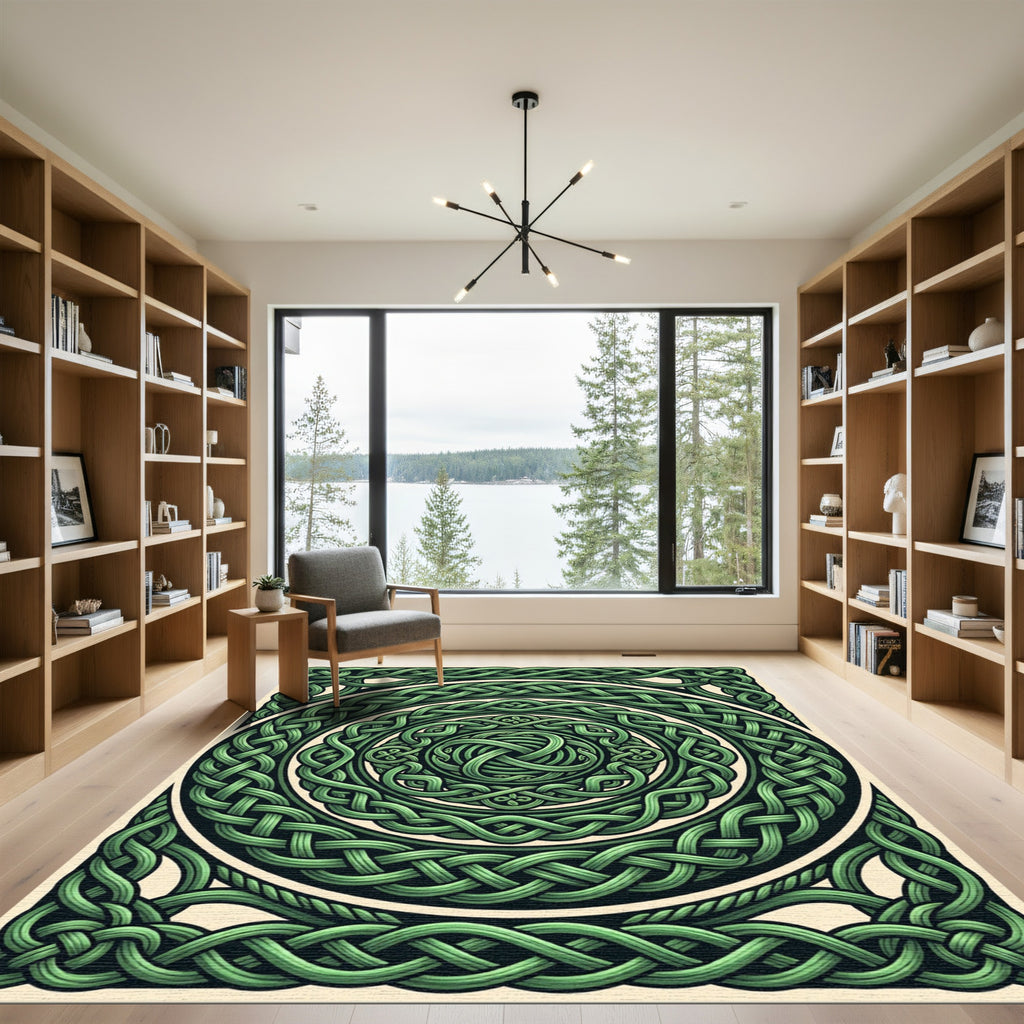 Emerald Celtic Knot Circular Interlace Rug