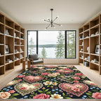 Romantic Pink Floral Heart Lace Rug