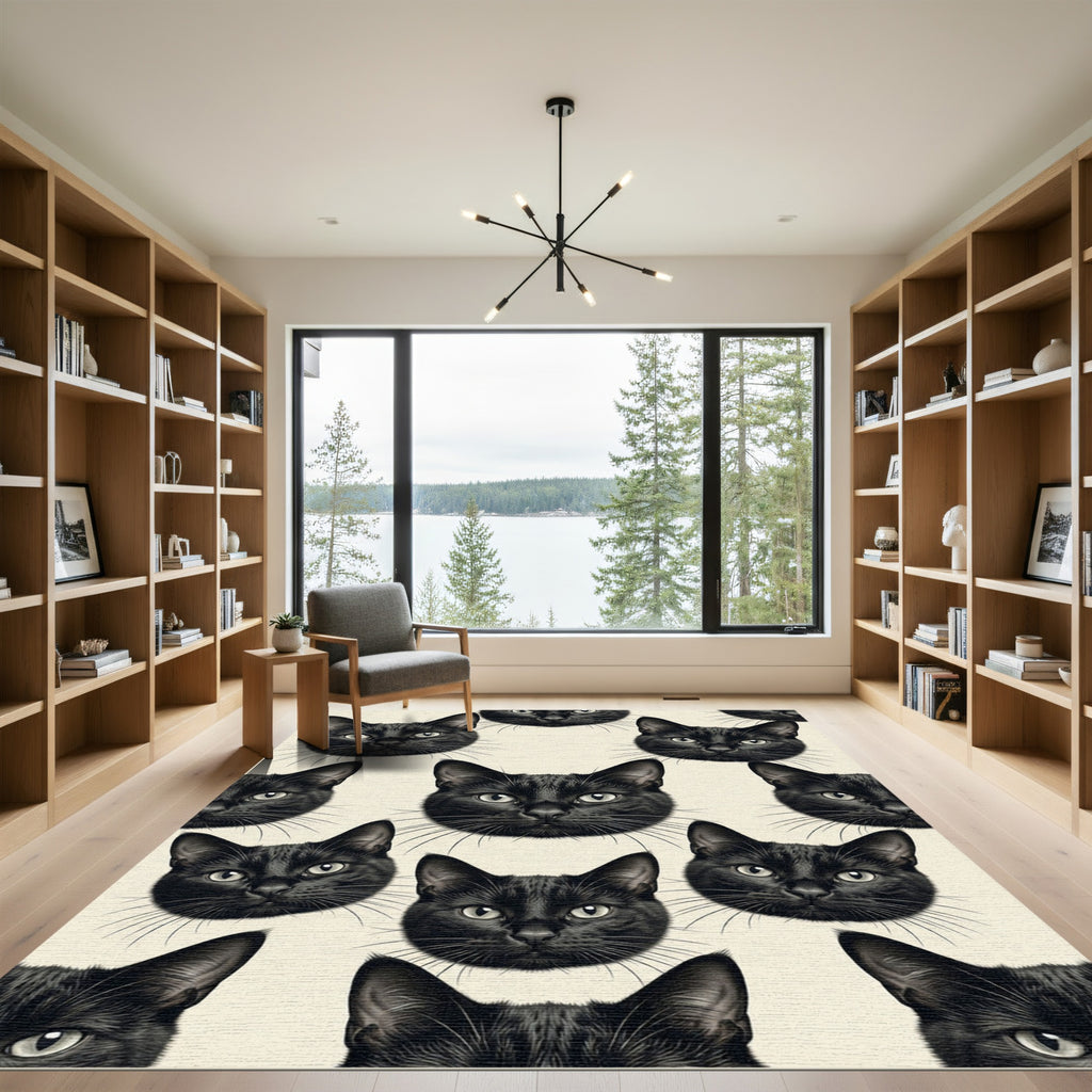 Minimalist Black Cat Face Grid Rug