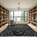 Elegant Silver Floral Damask Medallion Rug