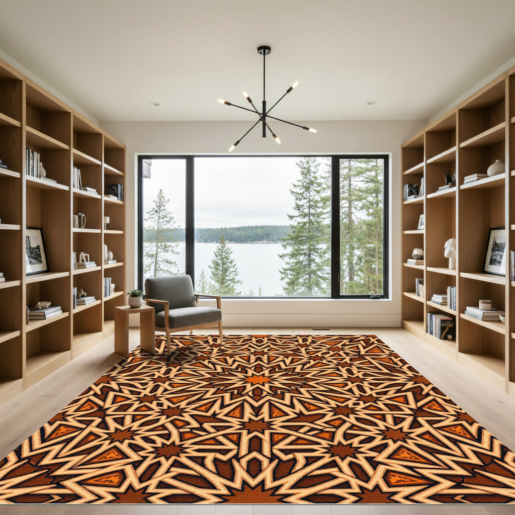 Crimson Amber Starburst Geometric Rug