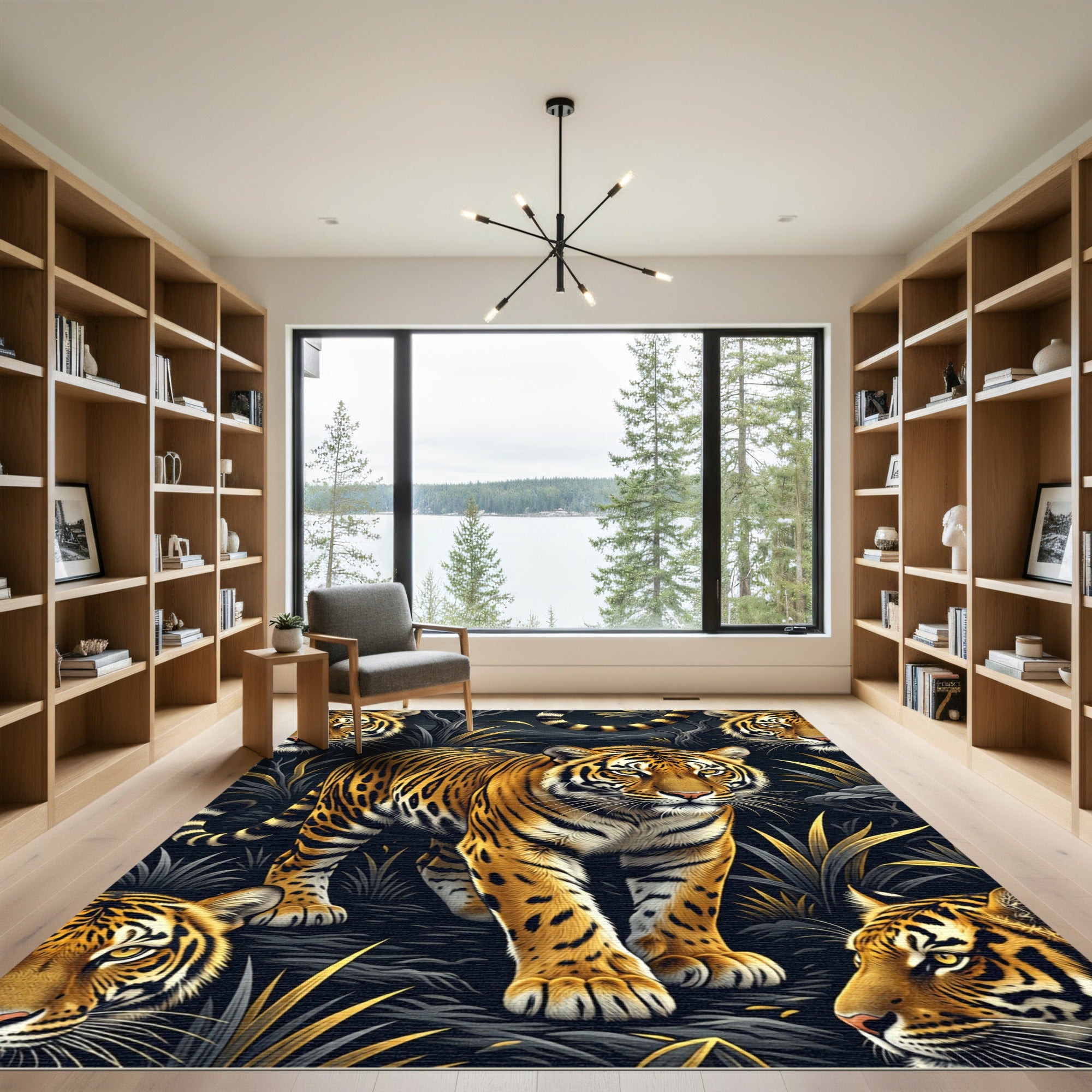 Ethereal Gold Tiger Jungle Silhouette Rug