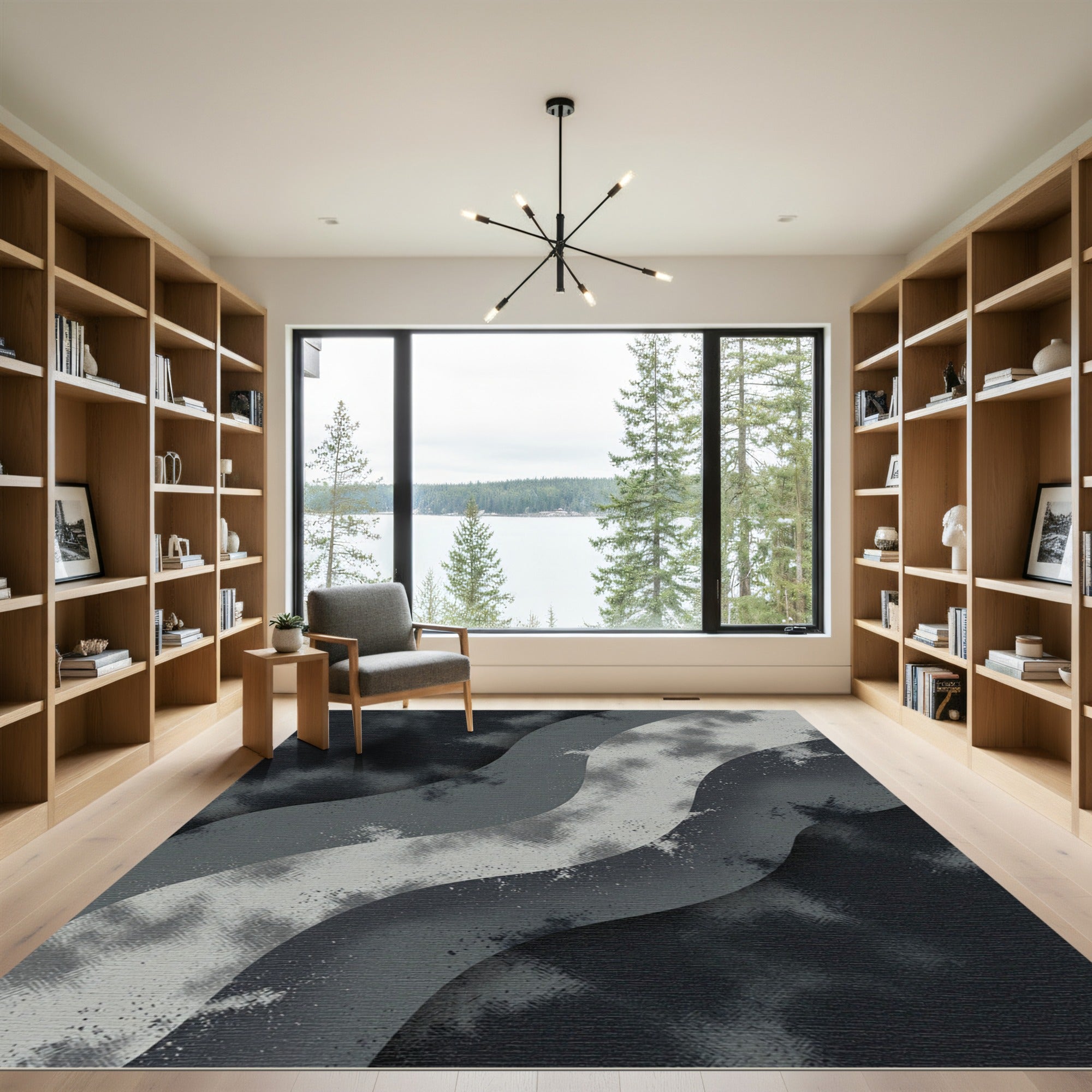 Monochromatic Wavy Layered Abstract Cloud Rug