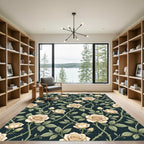 Elegant Cream Rose Floral Botanical Rug
