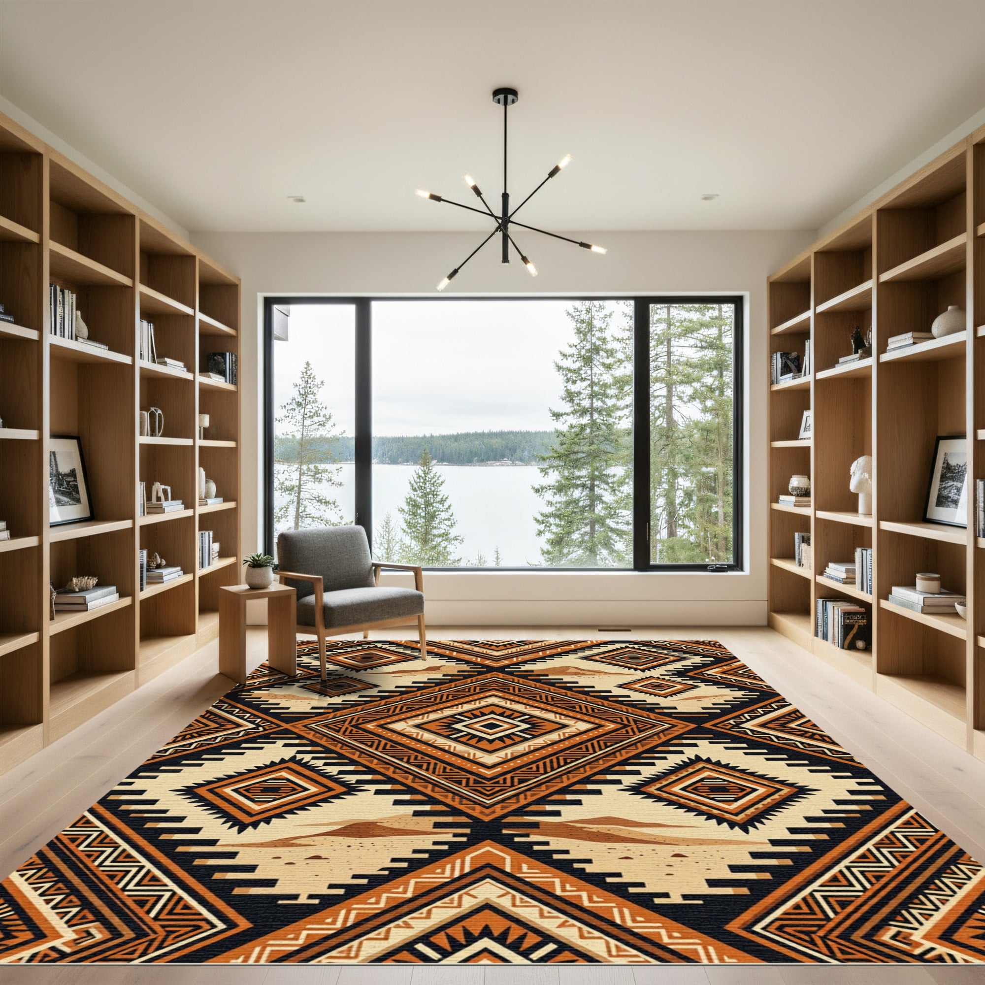Bold Burnt Orange Geometric Desert Diamond Rug