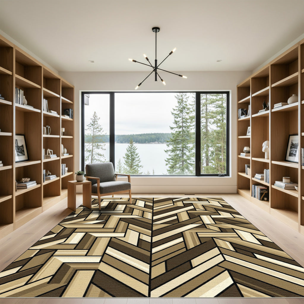 Mid-Century Modern Earth Tone Chevron Rug
