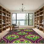 Vibrant Neon Pink Floral Damask Rug