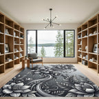 Monochromatic Floral Swirl Botanical Art Rug