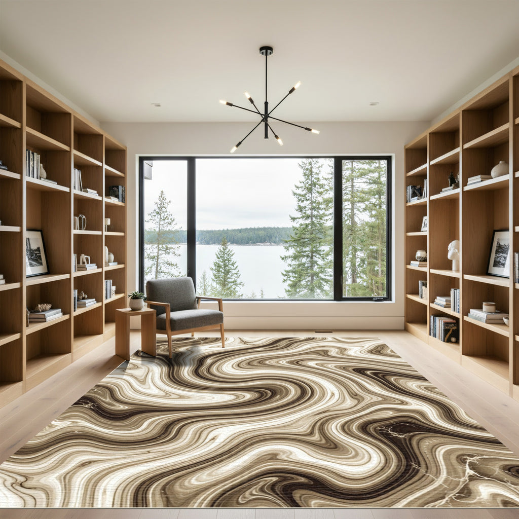 Coffee Swirl Abstract Liquid Marble Rug